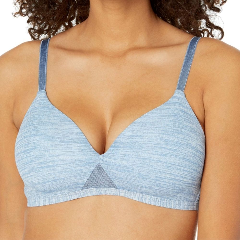 Hanes Oh So Light ComfortFlex Wire Free Bra Bralette, Denim Blue Heather, S